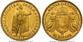 Franz Joseph I gold 20 Korona 1914-KB MS61 NGC, Kremnica mint, KM486. Without Bosnian coat of arms in shield. HID09801242017 © 2024 Heritage Auctions ...