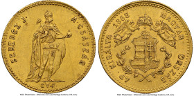 Franz Joseph I gold Ducat 1868-GYF AU55 NGC, Karlsburg mint, KM448.2, Fr-238, H-2108. Emblazoned in honey gold with only moderate circulation wear evi...