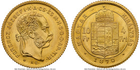 Franz Joseph I gold Proof Restrike 4 Forint-10 Francs 1870-KB PR66 NGC, Kremnitz mint, KM457, Fr-246R. Definitively Gem and free from any significant ...