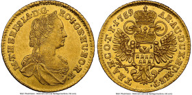 Maria Theresa gold Ducat 1759 MS61 NGC, Karlsburg mint (in Transylvania), KM610, Fr-543. Tied at the peak of NGC's census with one other specimen, wea...