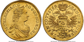 Maria Theresa gold Ducat 1762 AU58 NGC, Karlsburg mint (in Transylvania), KM610, Fr-543. A very respectable state of preservation for this lesser-seen...