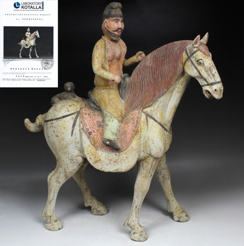 Chinese, Tang dynasty statuette of a Sogdian rider with Thermoluminescence test ...