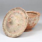 Greek pyxis with lid, traces of polychromy on the lid