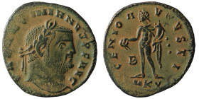 Maximianus. (294 AD). Æ Follis. Cyzicus. Obv: IMP C MAXIMIANVS P F AVG. laureate bust of Maximian right. Rev: GENIO AVGVSTI. Genius stading and holdin...