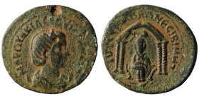 Otacilia Severa. (244-249 AD) Bronze Æ. Mesopotamia. Nisibis. Obv: draped bust of Otacilia Severa right. Rev: Tyche seated in temple. artificial sandp...