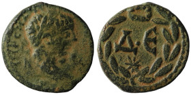 Elagabalus. (218-222 AD). Æ Bronze. Syria. Antioch. Obv: bust of Elagabalus right. Rev: delta in wreath. artificial sandpatina. 19mm, 5,35g