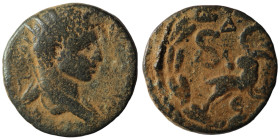 Elagabalus. (218-222 AD). Æ Bronze. Syria. Antioch. Obv: bust of Elagabalus right. Rev: SC in wreath. artificial sandpatina. 20mm, 4,72g