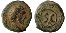 Antoninus Pius. (138-161 AD). Æ Bronze. Syria. Antioch. Obv: laureate bust of Antoninus Pius right. Rev: SC in laurel-wreath. artificial sandpatina. 1...