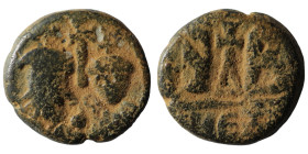 Heraclius and Heraclius Constantine. (610-641 AD) Æ 12 nummi. Alexandria. Obv: busts of Heraclius and Heraclius Constantine facing. Rev: IB. artificia...