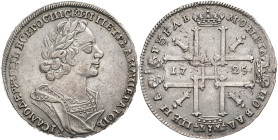 RUSSLAND GROSSFUERSTENTUM / KAISERREICH
Peter I., 1682 / 1689 - 1725. Rubel 1725, Roter Münzhof. Bitkin 964 var.. 27.39 g. Kl. Schrötlingsfehler und ...