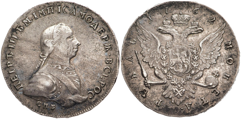 RUSSLAND GROSSFUERSTENTUM / KAISERREICH
Peter III., 1762. Rubel 1762 SPB, St.-P...