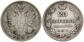 RUSSLAND GROSSFUERSTENTUM / KAISERREICH
Alexander I., 1801 - 1825. 20 Kopeken 1823, St.-Petersburg. Bitkin 185. 4.16 g. Sehr schön