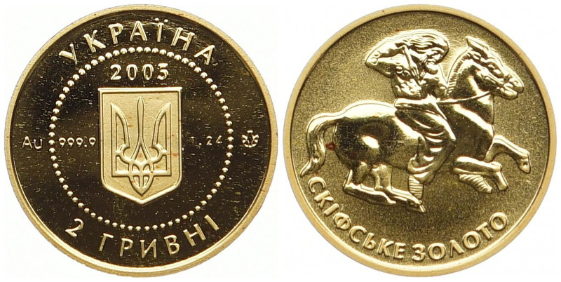 UKRAINE
 2 Hrywni 2005. Skytisches Gold. Gold 0.999. KM 351. 1.24 g. R Polierte...