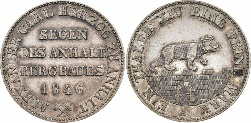 ANHALT - BERNBURG
Alexander Karl, 1834 - 1863. Vereinstaler 1846. Ausbeute. Thu...