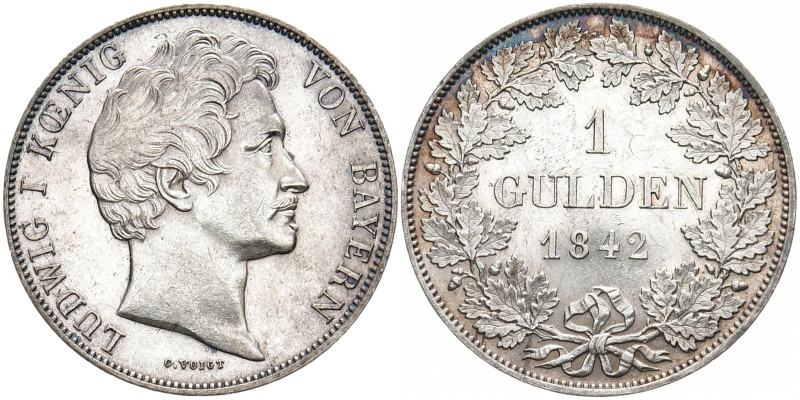 BAYERN
Ludwig I., 1825 - 1848. Gulden 1842. AKS 78; J. 62. 10.61 g. Winz. Kratz...