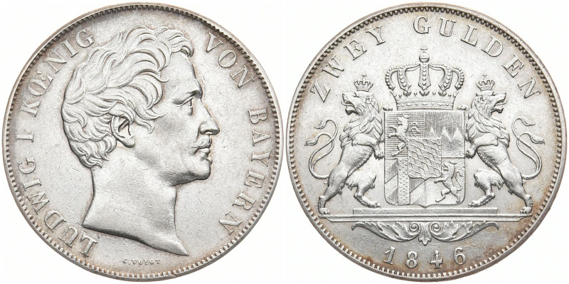 BAYERN
Ludwig I., 1825 - 1848. Doppelgulden 1846, München. Thun 89; Dav. 594; K...