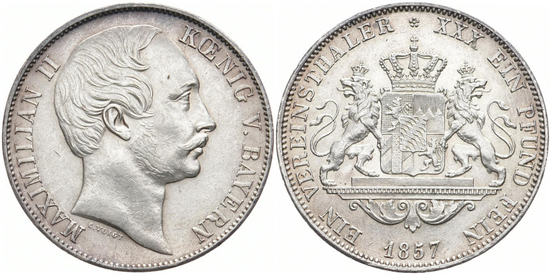 BAYERN
Maximilian II., 1848 - 1864. Vereinstaler 1857. Kahnt 116; Thun 98; Dav....