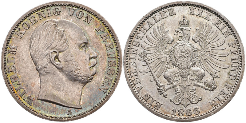 BRANDENBURG / PREUSSEN
Wilhelm I., 1861 - 1888. Vereinstaler 1866 A. Thun 266; ...