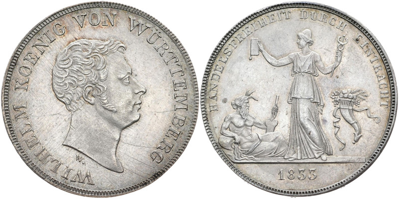 WÜRTTEMBERG
Wilhelm I., 1816 - 1864. Kronentaler 1833. Handelsfreiheit. Thun 43...