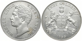 WÜRTTEMBERG
Wilhelm I., 1816 - 1864. Doppelgulden 1850. Thun 437; Kahnt 589; AKS 76; J. 72. 21.21 g. Gereinigt, sehr schön
