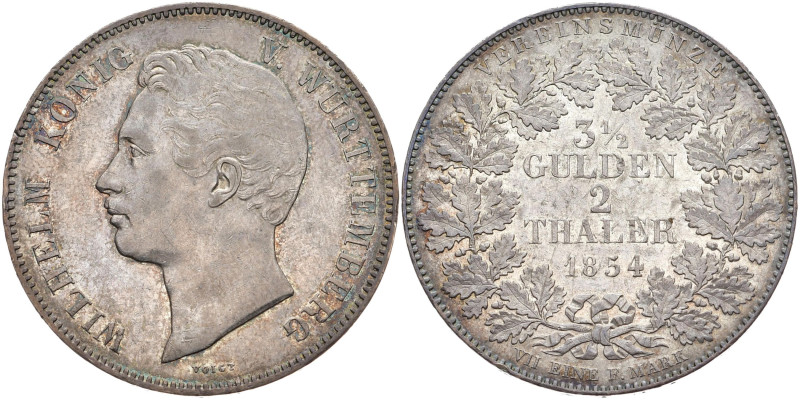 WÜRTTEMBERG
Wilhelm I., 1816 - 1864. Vereinsdoppeltaler 1854. Thun 436; Kahnt 5...