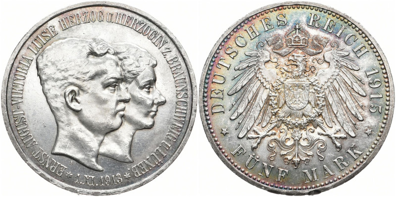 REICHSSILBERMÜNZEN BRAUNSCHWEIG
Ernst August, 1913-1918. 5 Mark 1915. Mit "Lüne...