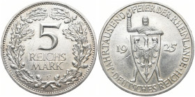 WEIMARER REPUBLIK
 5 Mark 1925 F. Rheinlande. J. 322. 24.87 g. Winz. Kratzer, vorzüglich