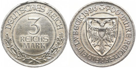 WEIMARER REPUBLIK
 3 Mark 1926 A. Lübeck. J. 323. 14.98 g. Kl. Randfehler, min. berieben, fast vorzüglich