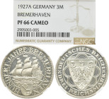 WEIMARER REPUBLIK
 3 Mark 1927 A, Bremerhafen. In US-Plastikholder der NGC mit der Bewertung PF 66 CAMEO (2905003-005). J. 325. Sehr selten in dieser...