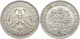 WEIMARER REPUBLIK
 5 Mark 1927 D. Eichbaum. J. 331. 24.93 g. Min. gereinigt, sehr schön-vorzüglich