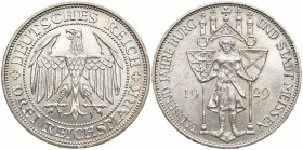 WEIMARER REPUBLIK
 3 Mark 1929 E. Meißen. J. 338. 15.08 g. Vorzüglich