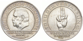 WEIMARER REPUBLIK
 3 Mark 1929 A. Verfassung. J. 340. 14.99 g. Sehr schön +