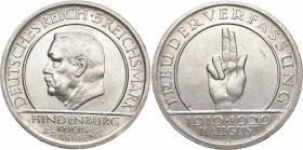 WEIMARER REPUBLIK
 5 Mark 1929 A. Hindenburg. J. 341. 25.08 g. Etwas gereinigt, sehr schön +