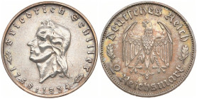 DRITTES REICH
 2 Reichsmark 1934 F. Schiller. J. 358. 7.95 g. Min. berieben, vorzüglich