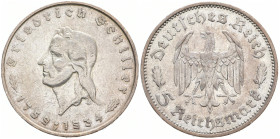DRITTES REICH
 5 Reichsmark 1934 F. Schiller. J. 359. 13.90 g. Sehr schön +