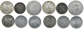 LOTS
 1 Mark 1911 E, 10 Pfennig 1922, 1 Reichsmark 1937 J, 50 Reichspfennig 1941 A, 50 Reichspfennig 1943 A, 10/100 Gutschriftsmarke 1923 6 Stück. Un...