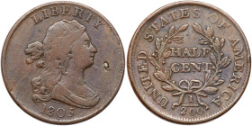 1805 Draped Bust Half Cent. Large 5, stems. F