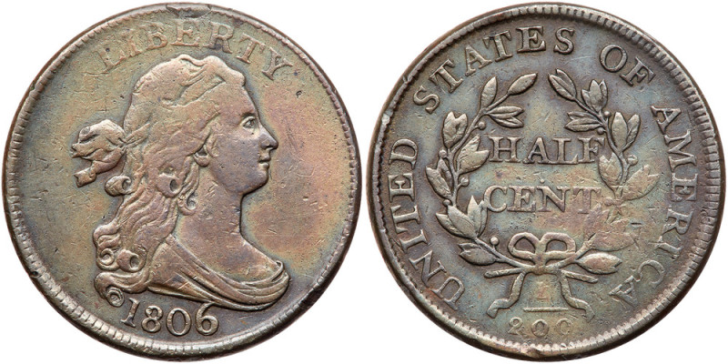 1806 Draped Bust Half Cent. Large 6, stems. VF

1806. Large 6, stems. Very Fin...