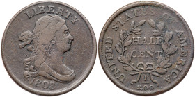 1808/7 Draped Bust Half Cent. Fine