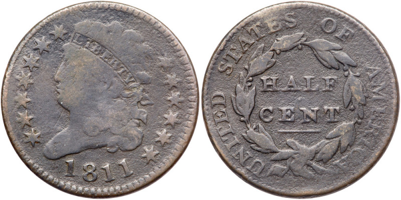1811 Classic Head Half Cent. G-VG

1811 Wide Date. Good to Very Good. Uniform ...