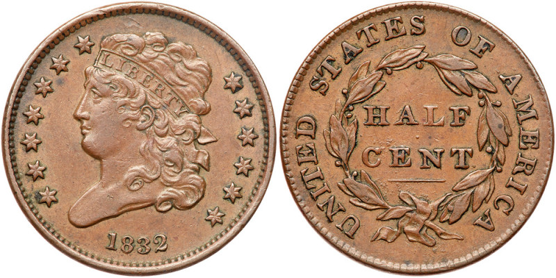 1832 Classic Head Half Cent. XF

1832. Choice Extremely Fine. Boldly struck an...