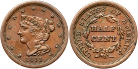 1851 Coronet Head Half Cent. XF
