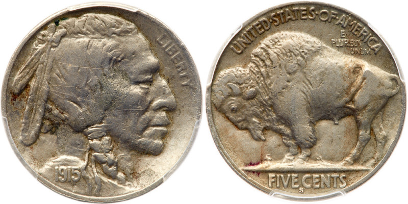 1915-S Buffalo Nickel

1915-S. PCGS Genuine, corrosion removed - VF Detail. (P...
