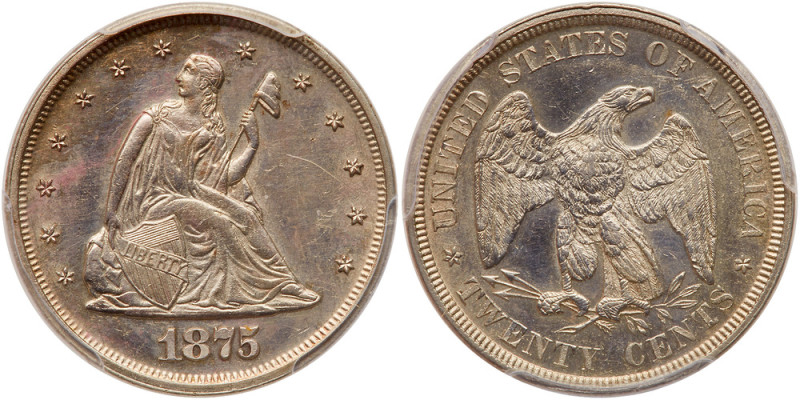 1875 Twenty Cents

1875. PCGS Genuine, Cleaned-AU Details. Well struck and unt...