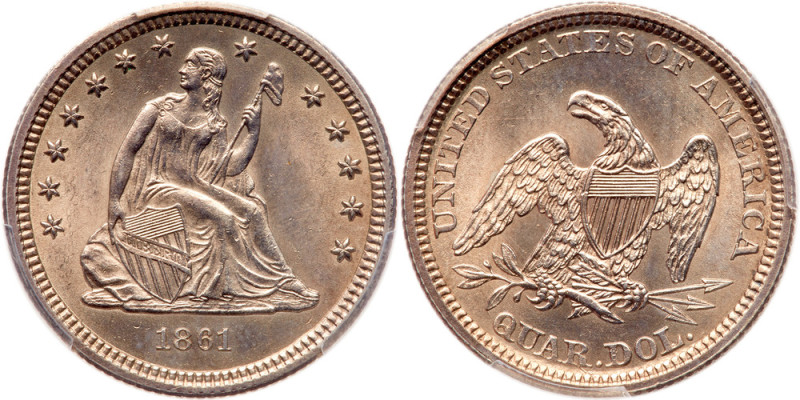 1861 Liberty Seated Quarter Dollar. PCGS MS62

1861. PCGS graded MS-62. Well s...