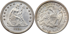 1891 Liberty Seated Quarter Dollar. MS60