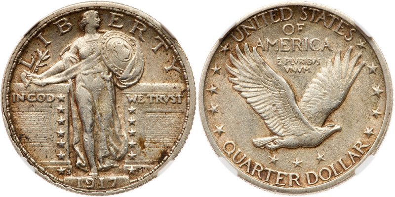 1917-S Liberty Standing Quarter Dollar. Type 2. NGC AU55

1917-S. Type 2. NGC ...
