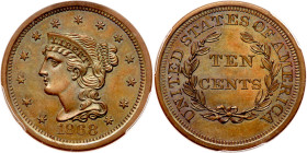 1868 Pattern Ten Cents. Copper, plain edge. PCGS PF64