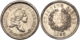 1869 Pattern Dime. Silver, plain edge. PCGS PF64