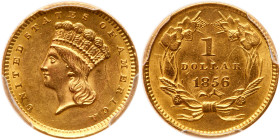 1856 $1 Gold Indian. Slanting 5